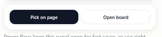 Keep Mates side panel bottom actions showing Pick on page and Open board buttons