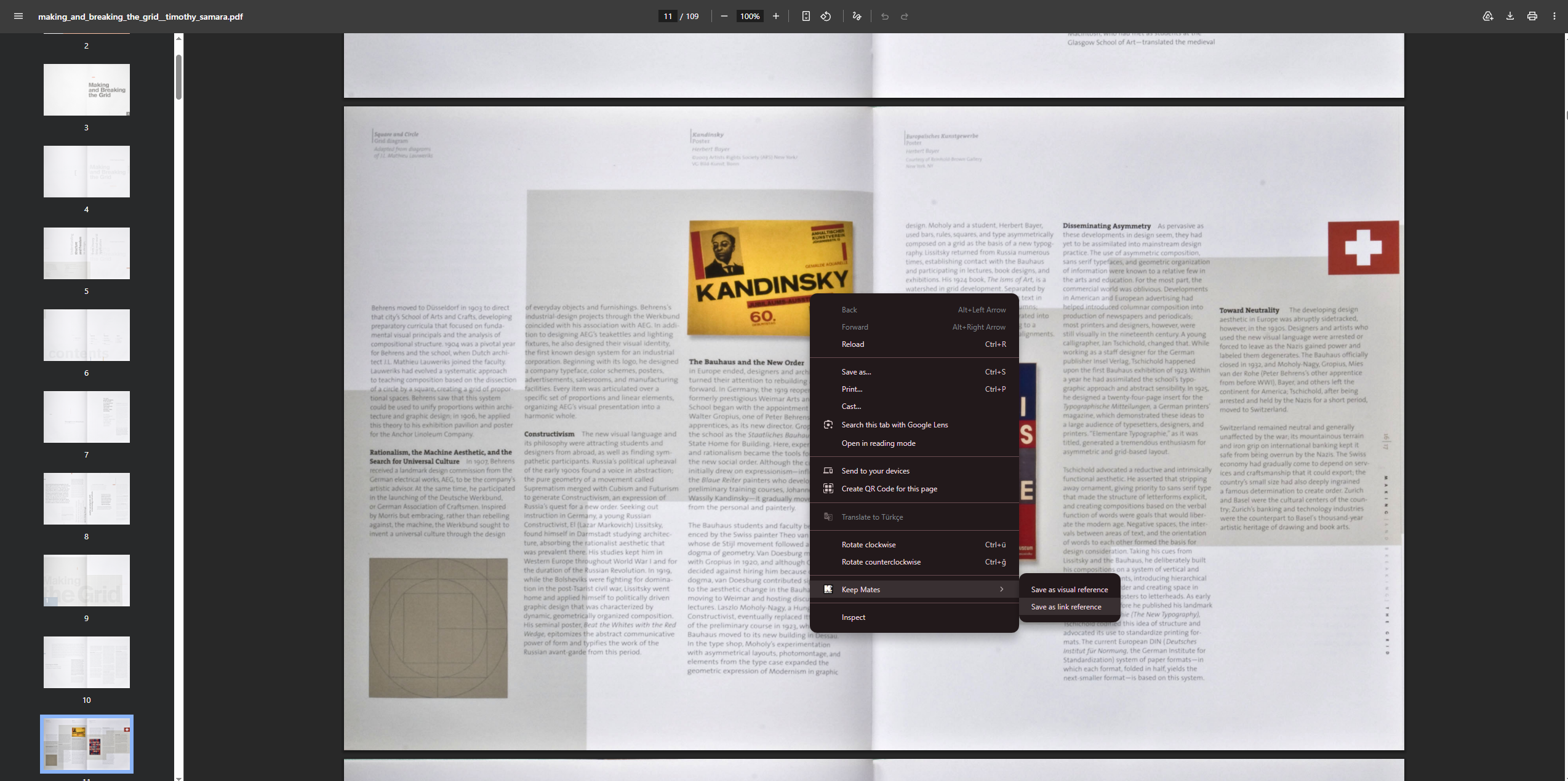 A PDF document open in a browser with the Keep Mates save menu available from the context menu