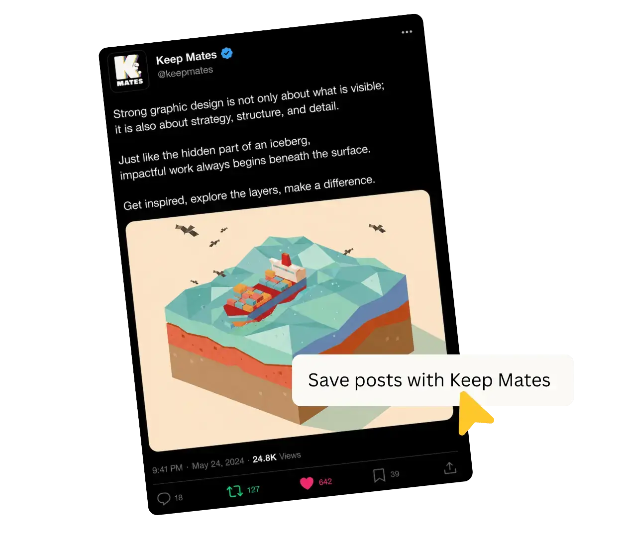 Keep Mates board showing saved social media posts in one collection
